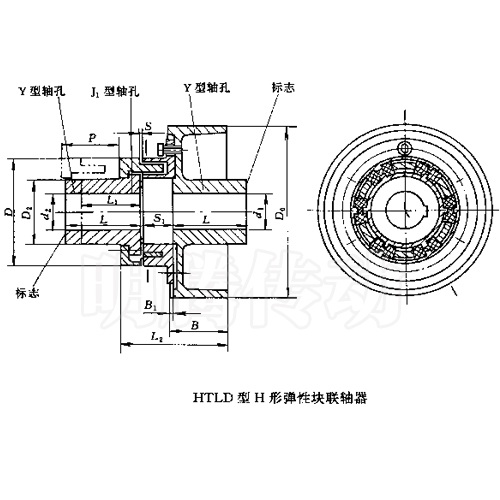 HTLD型H形彈性塊聯軸器圖紙